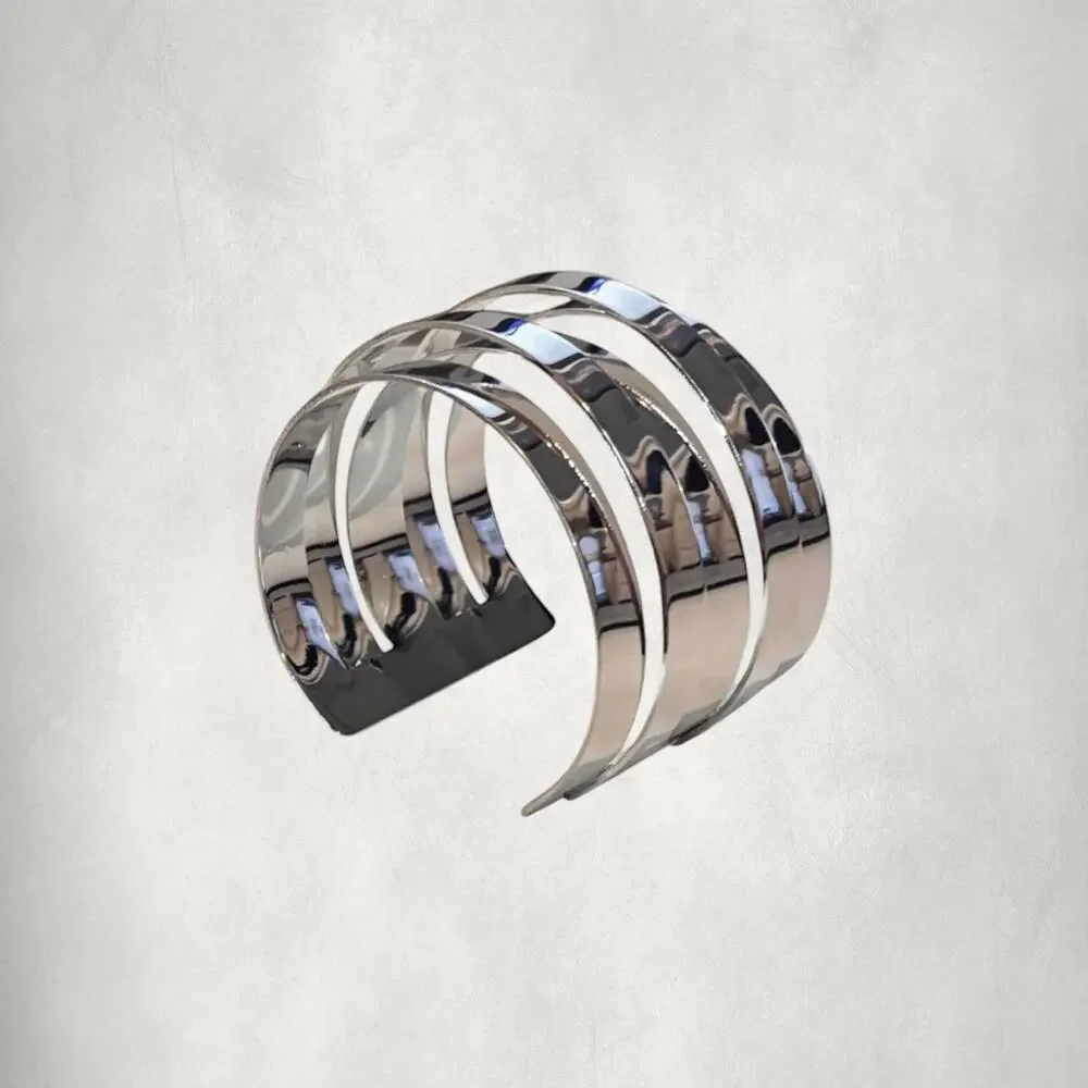 Silver-Tone Multi-Band Wide Cuff Bracelet